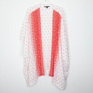 NWT Zac‎ & Rachel Womens Open Front Floral Kimono Size 3X Red White Hippie Gypsy